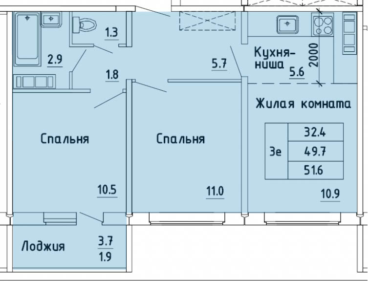 планировка квартиры 52 м2